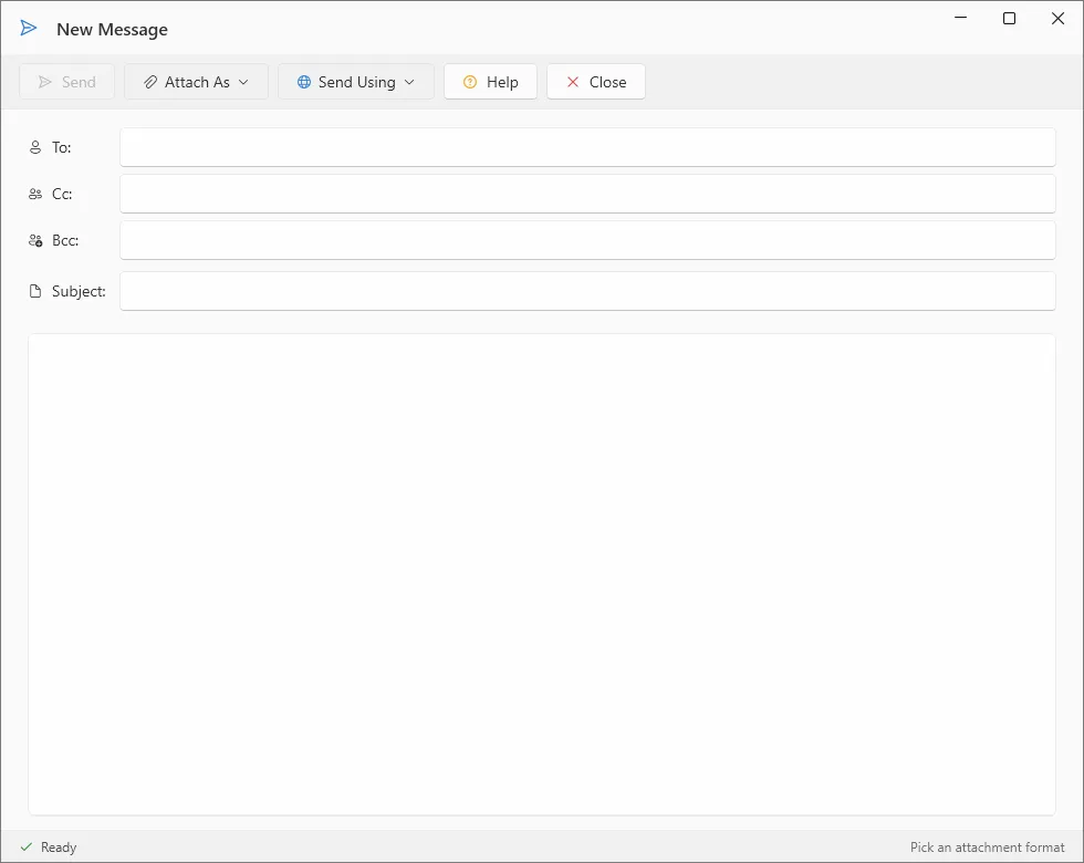 The Send Email window with the Attach As and Send Using buttons