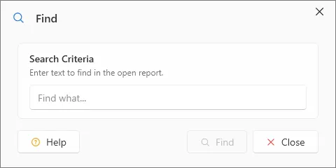 Find dialog box for entering search terms