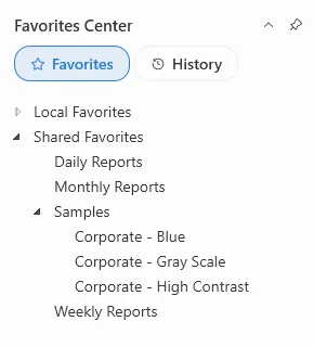 Favorites Center showing Shared Reporting Server folders