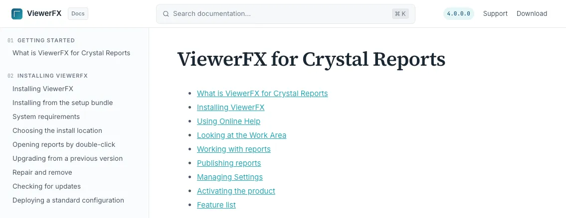 The documentation site open in a web browser