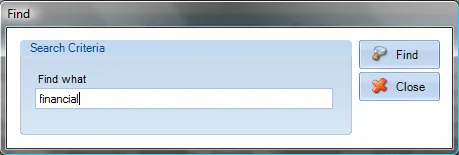 Find Text dialog box for entering search terms