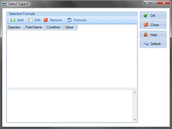Record Selection Formula Editor with formula component fields