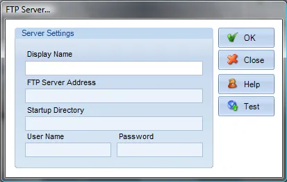 Add FTP Server dialog box for entering connection details