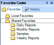 Favorites Center showing Shared Reporting Server folders